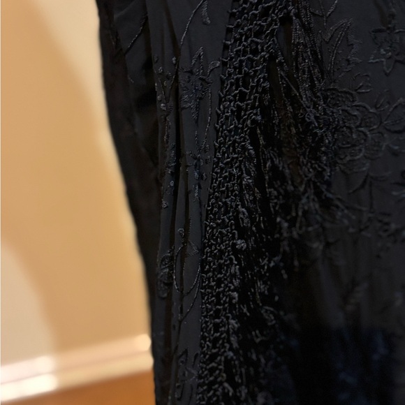 Vintage Carmen Marc Valvo Silk Black Backless Embroidered Fringe Dress Gown Sz 6 - Picture 8 of 12